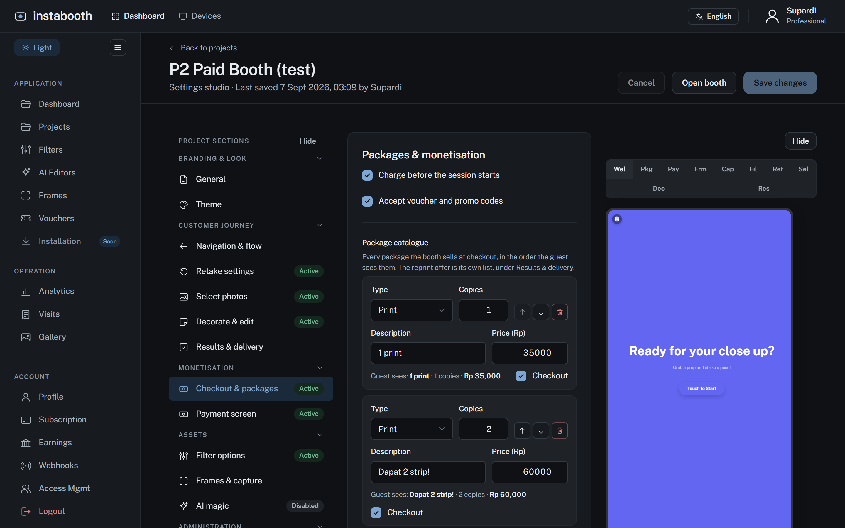 The project editor in the dark theme.